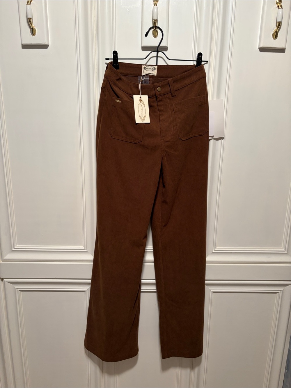 Joyfolie Brown Corduroy High-Waist Wide Leg Pants